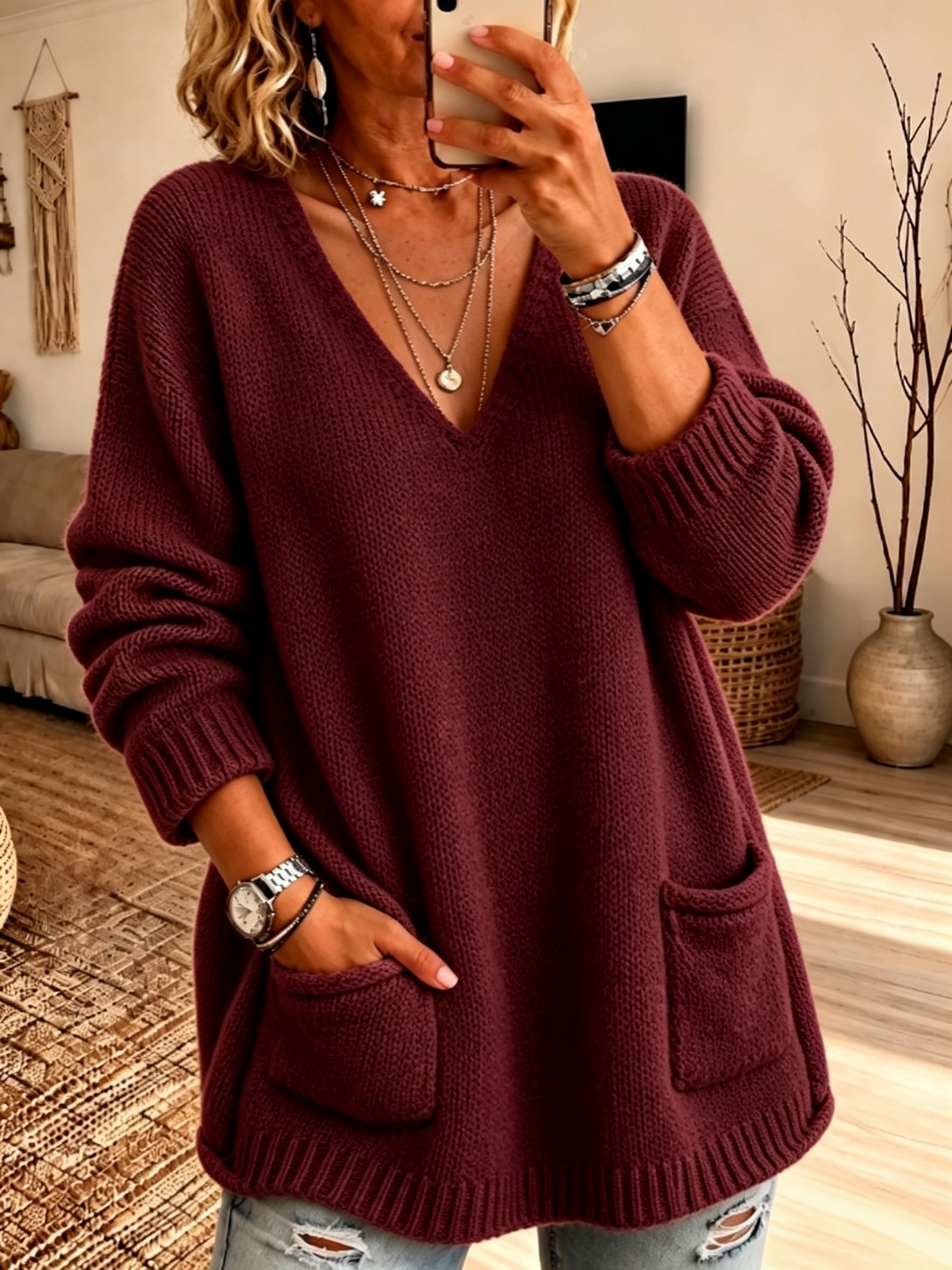 🤲LAST DAY SAVE 49% ⏰Chic V-Neck Pocket Knit Sweater