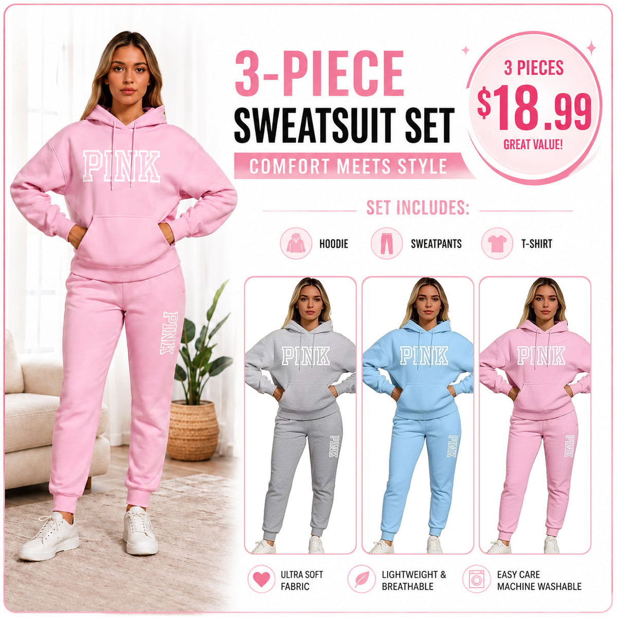 🤲Women's Casual Printed Hoodie & Drawstring Jogger Pants Set