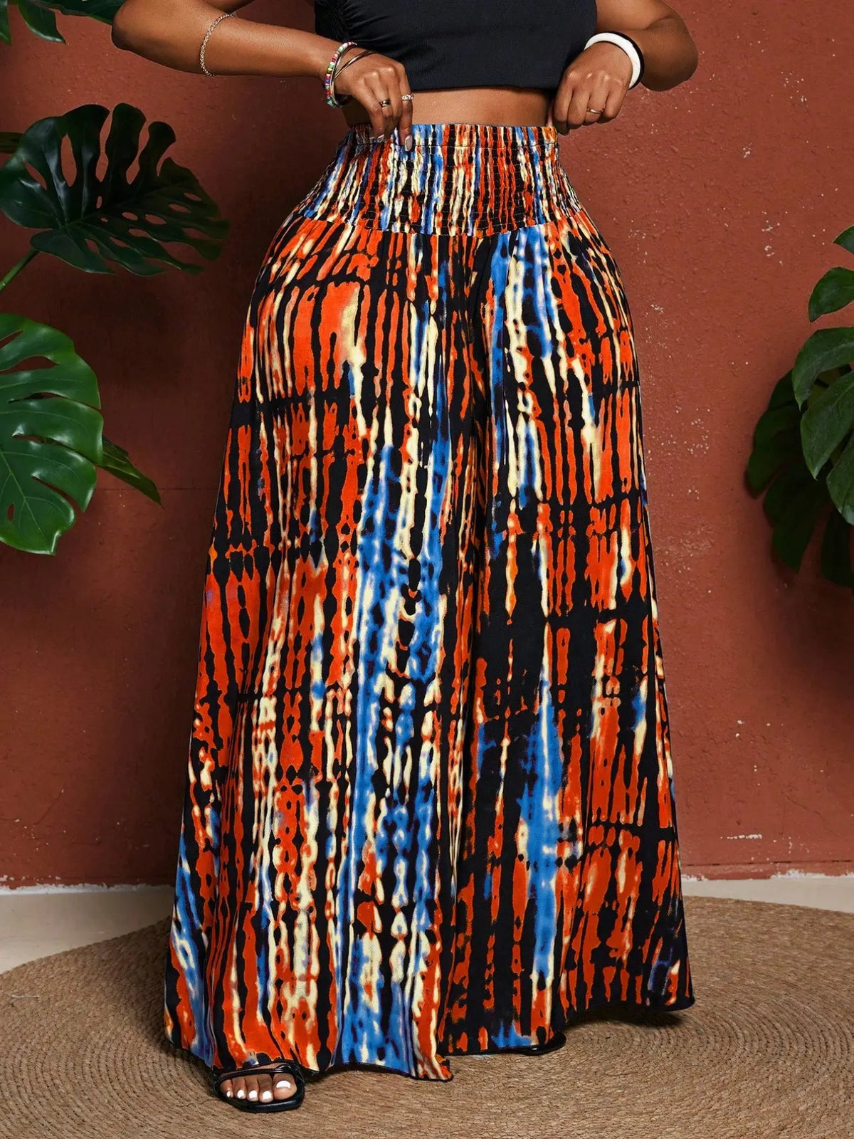 Women's Plus Size Tie-Dye Wide-Leg Pants- Travel & Daily Use