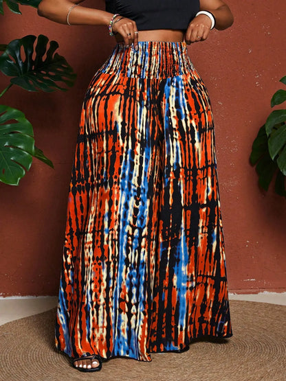 Women's Plus Size Tie-Dye Wide-Leg Pants- Travel & Daily Use