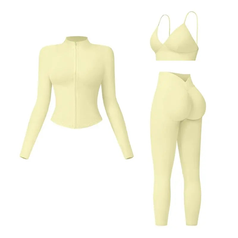 🤲Women's tank top, high-waisted leggings, and zip-up jacket 3-piece sportswear set.