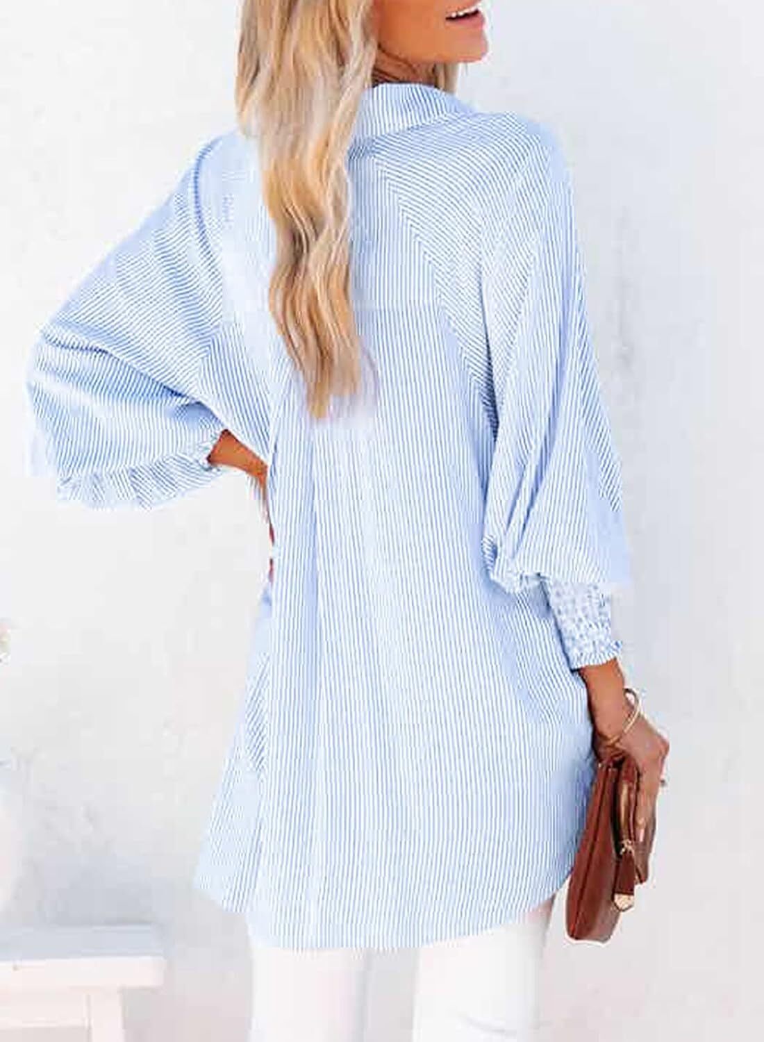 🤲🔥2026 Clearance Item🔥Women's pleated cuffs striped shirt with pockets and casual collar