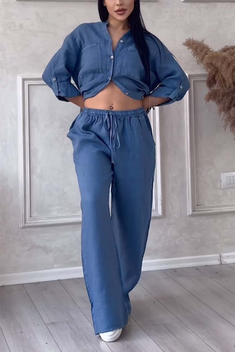 🤲Casual solid color cotton and linen pants two-piece set