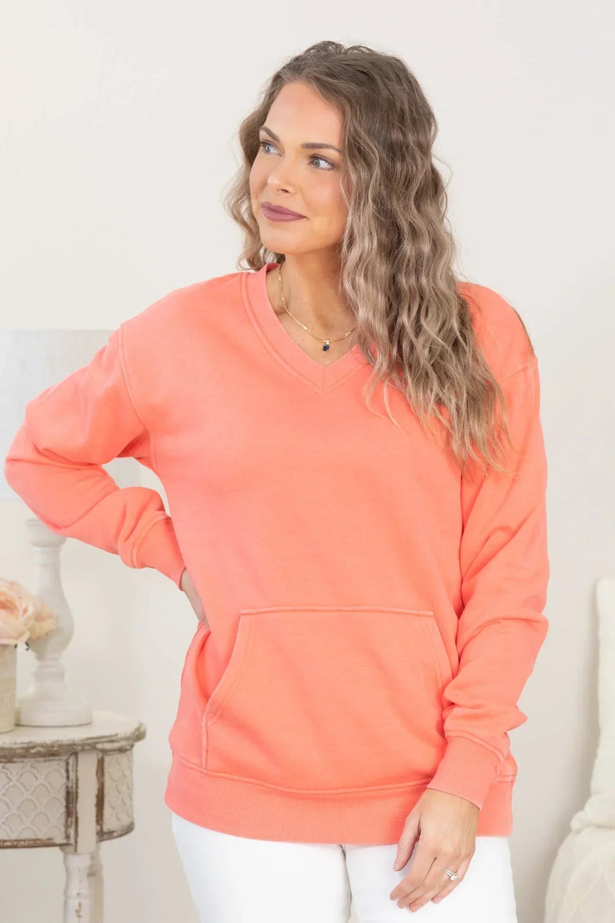 💚Pigment-Dyed Cozy Campfire V-Neck Sweatshirt
