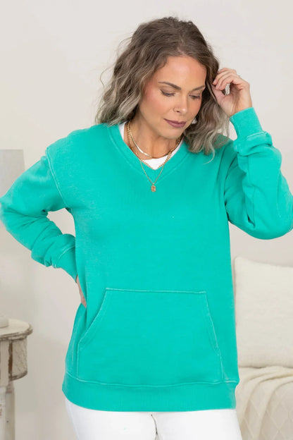 💚Pigment-Dyed Cozy Campfire V-Neck Sweatshirt
