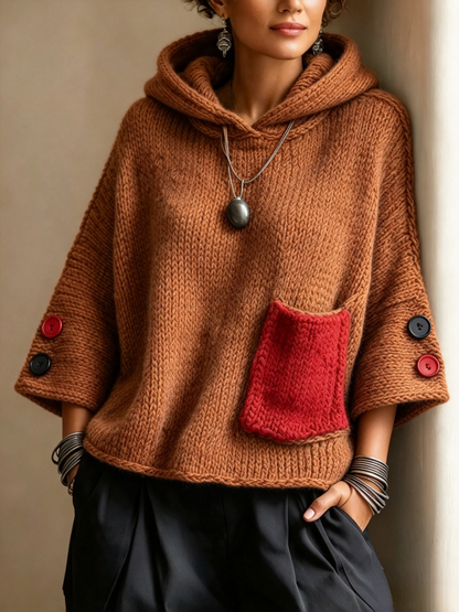 🤲LAST DAY SAVE 49% ⏰Relaxed Contrast Pocket Hooded Sweater