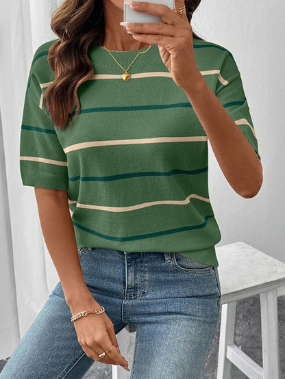 Women's Striped Knit Short Sleeve Pullover