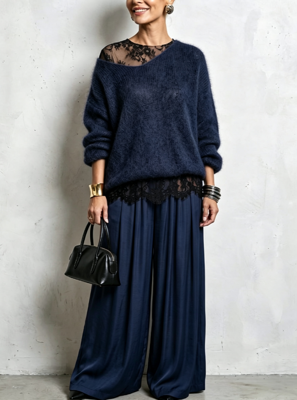 🤲LAST DAY SAVE 49% ⏰Cozy Lace Long Sleeve T-shirt And Mohair Knit Sweater Two Piece Set