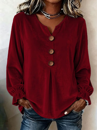 🌷Women's Shirt Velvet Solid Color Plain Elegant Bohemia Vacation Long Sleeve V Neck Long Tops Casual Blue Black Pink Red Green Fall Winter
