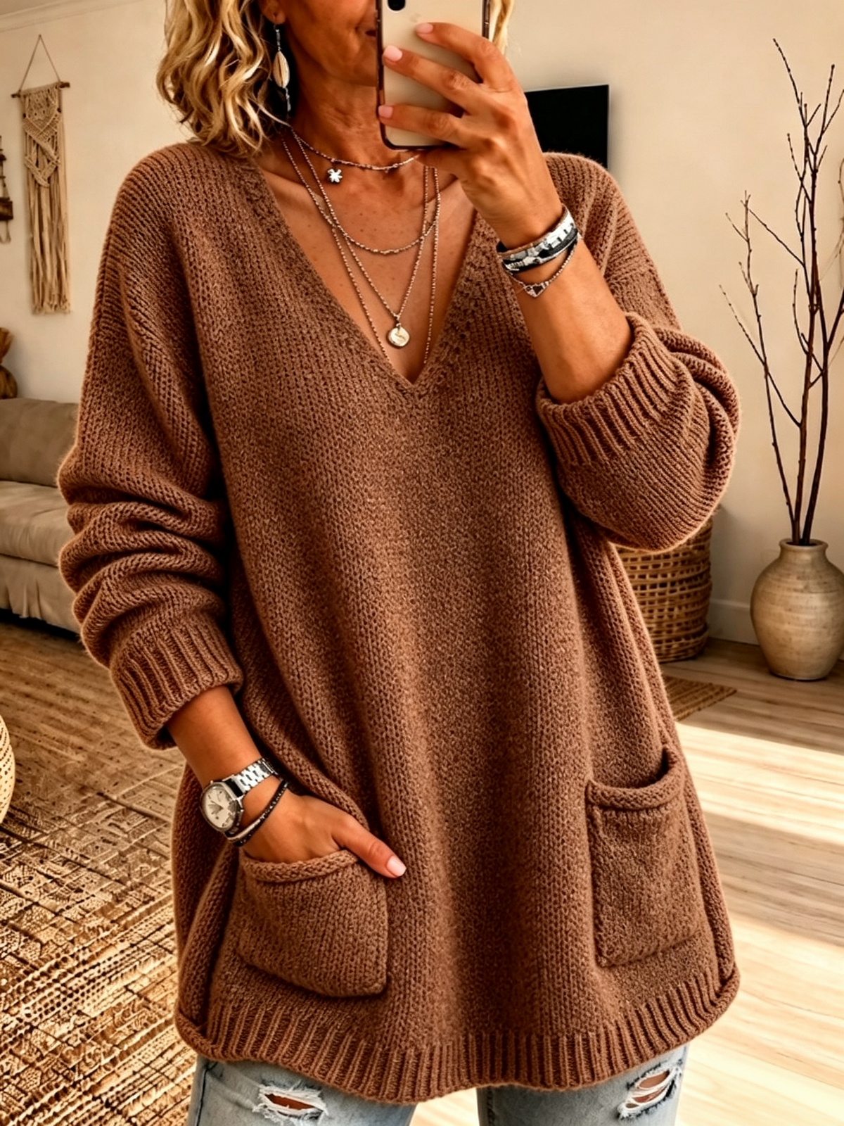 🤲LAST DAY SAVE 49% ⏰Chic V-Neck Pocket Knit Sweater
