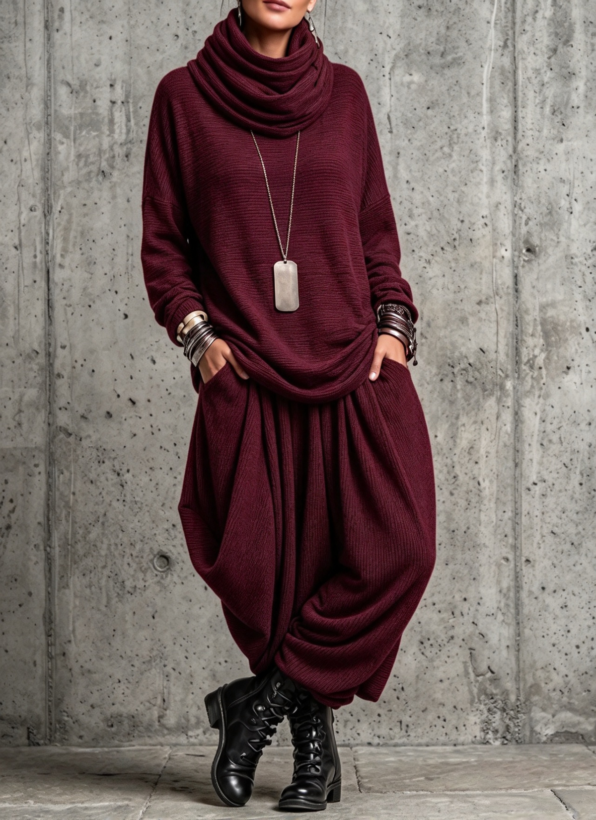 🤲LAST DAY SAVE 49% ⏰Two-piece Set Featuring A Pinstriped, Drop-shoulder Top With A Gathered High Neck And Harem-style Lantern Pants.