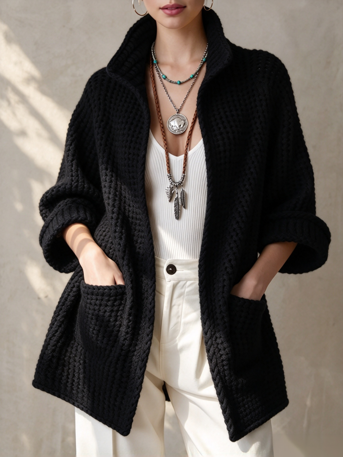 🤲LAST DAY SAVE 49% ⏰Cozy Textured Knit Open-Front Cardigan