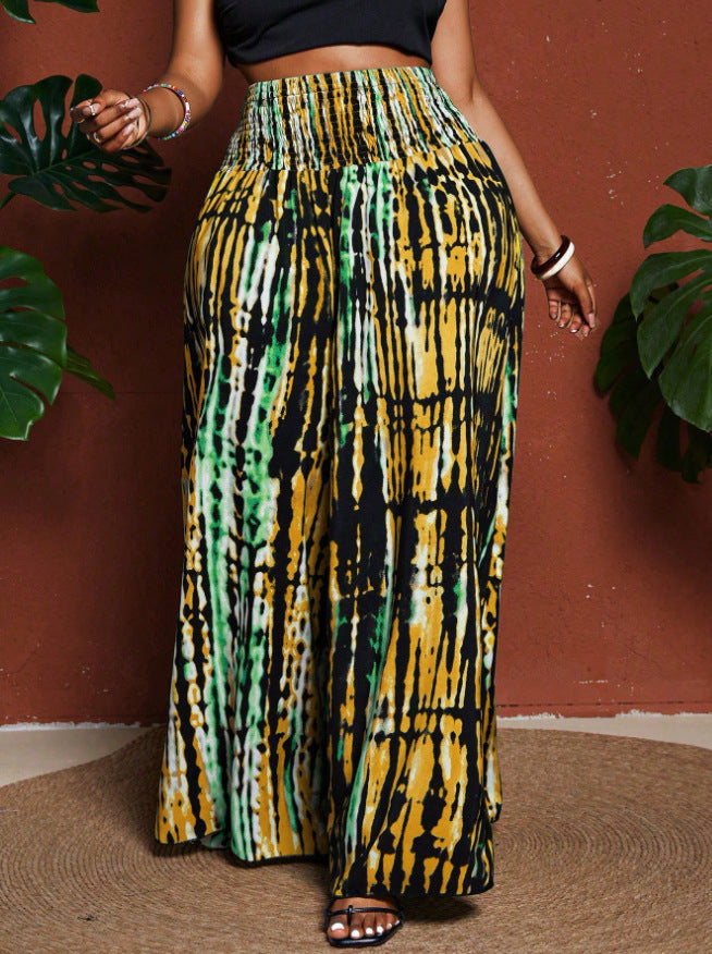 Women's Plus Size Tie-Dye Wide-Leg Pants- Travel & Daily Use