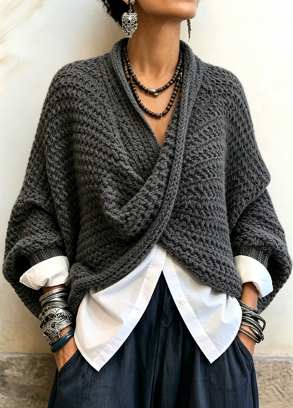 🤲LAST DAY SAVE 49% ⏰Cozy Relaxed Batwing Sleeves Crossover V-neck Sweater