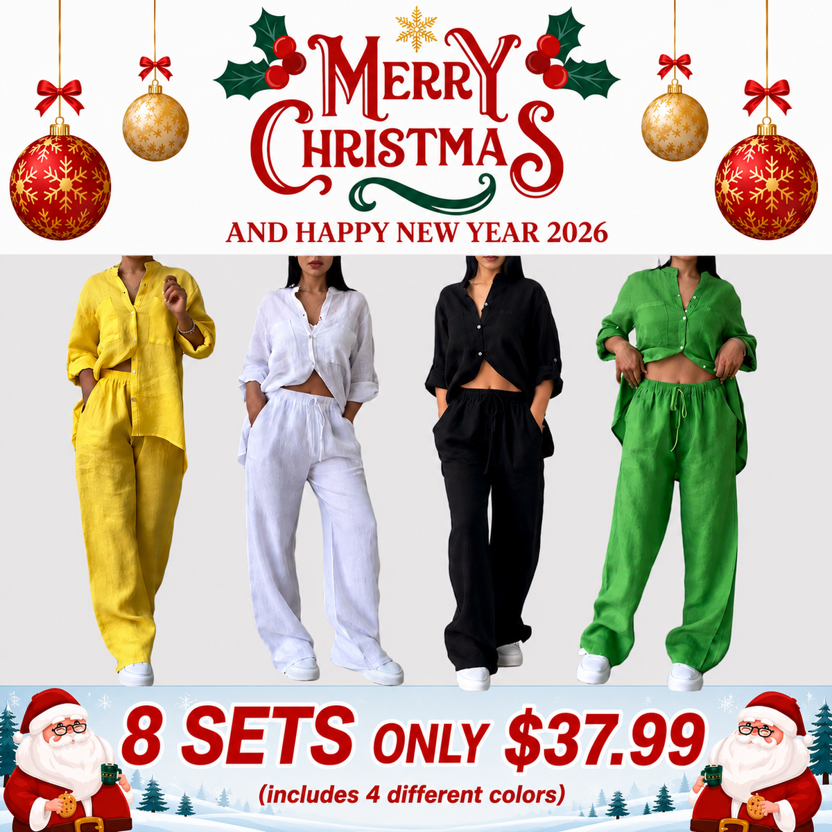 🤲Casual solid color cotton and linen pants two-piece set