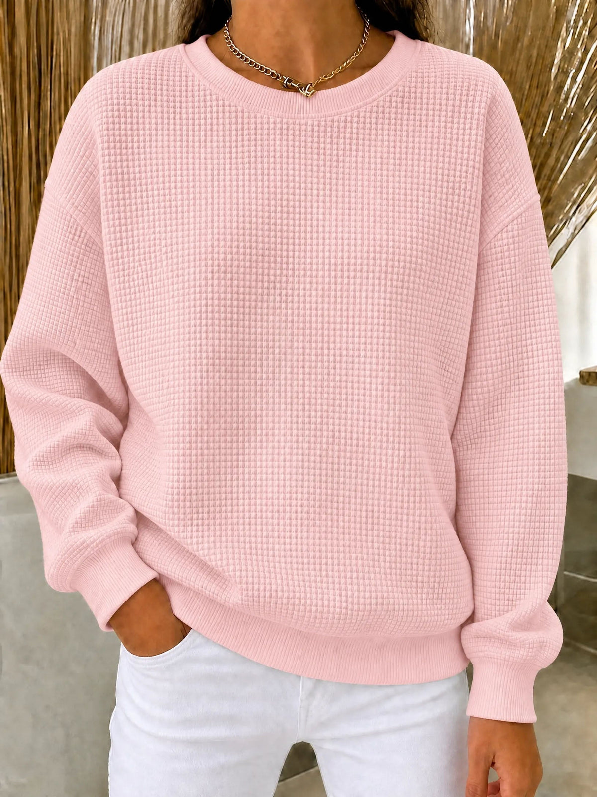 💚CLEARANCE SALE🔥Women's Waffle Knit Crewneck Sweatshirt