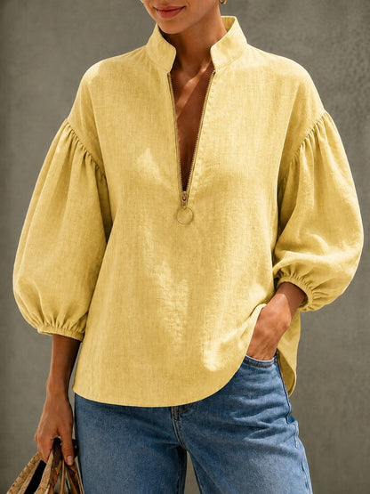 🌷Women's Relaxed V-Neck Zip Blouse – Effortless Everyday Style