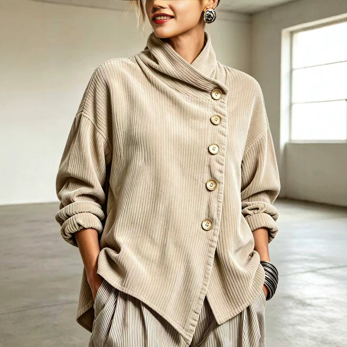 🤲LAST DAY SAVE 49%🔥Chic Oversized Asymmetrical Denim Shirt