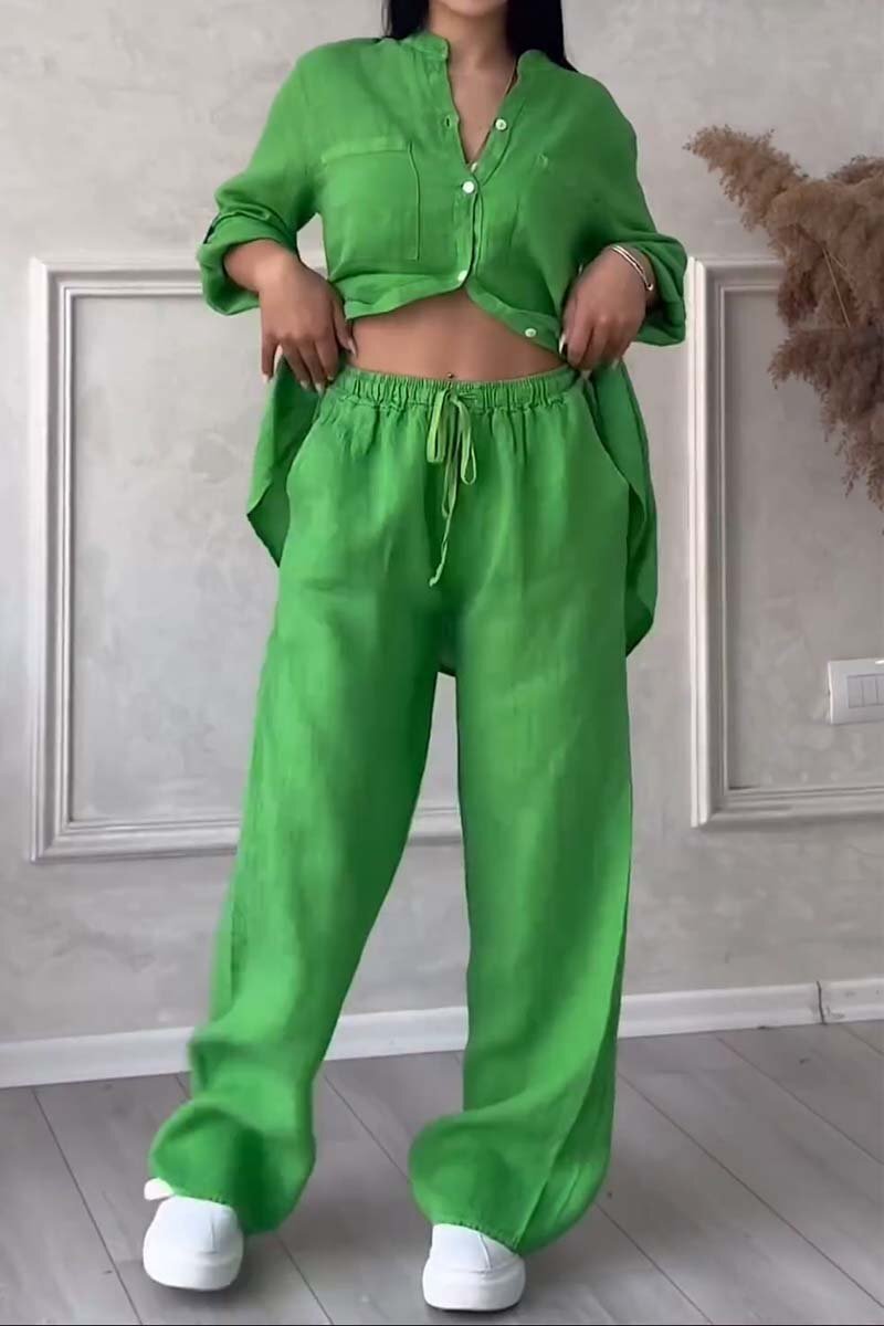 🤲Casual solid color cotton and linen pants two-piece set