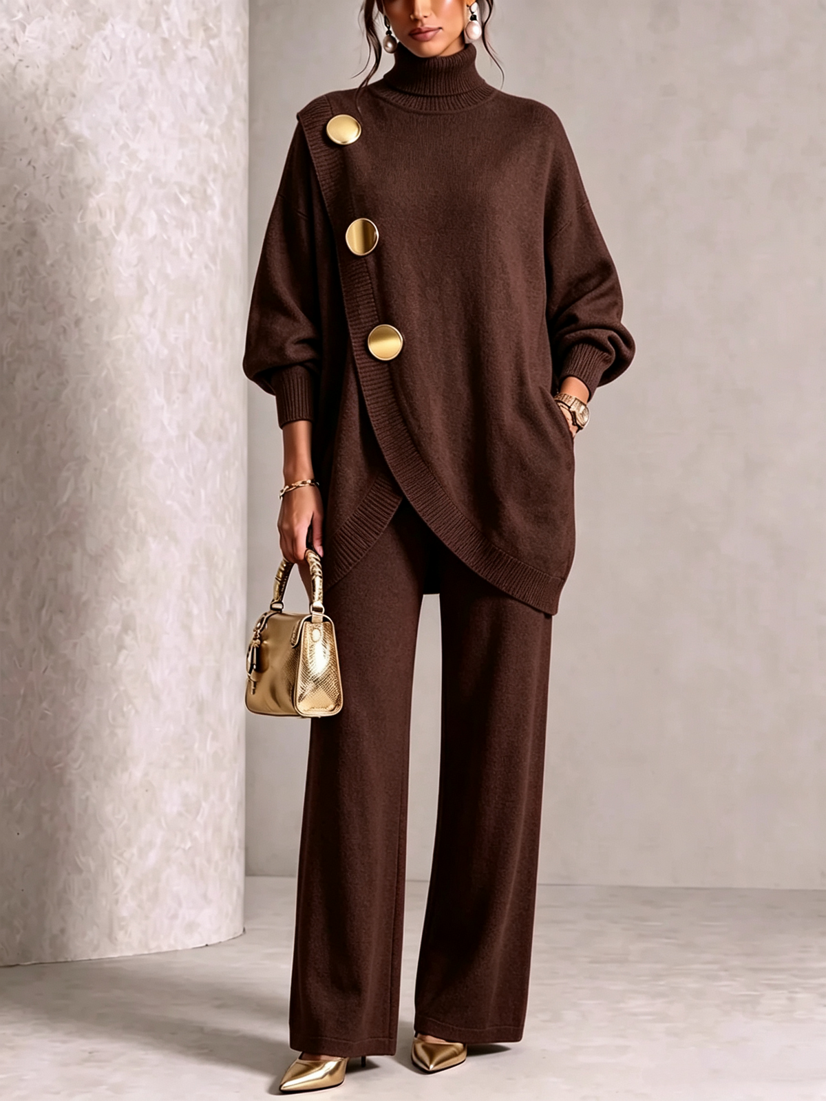 🤲 Elegant Knit Asymmetrical Button Set