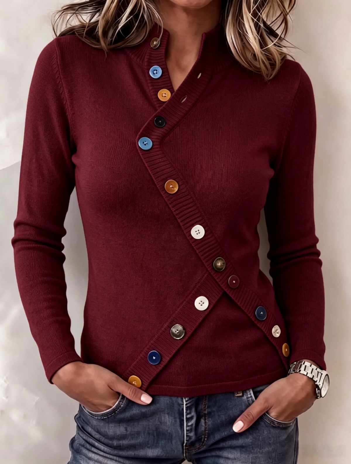 🤲LAST DAY SAVE 49% ⏰Chic Asymmetric Multi-Button Knit Top