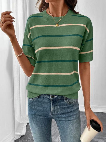 Women's Striped Knit Short Sleeve Pullover