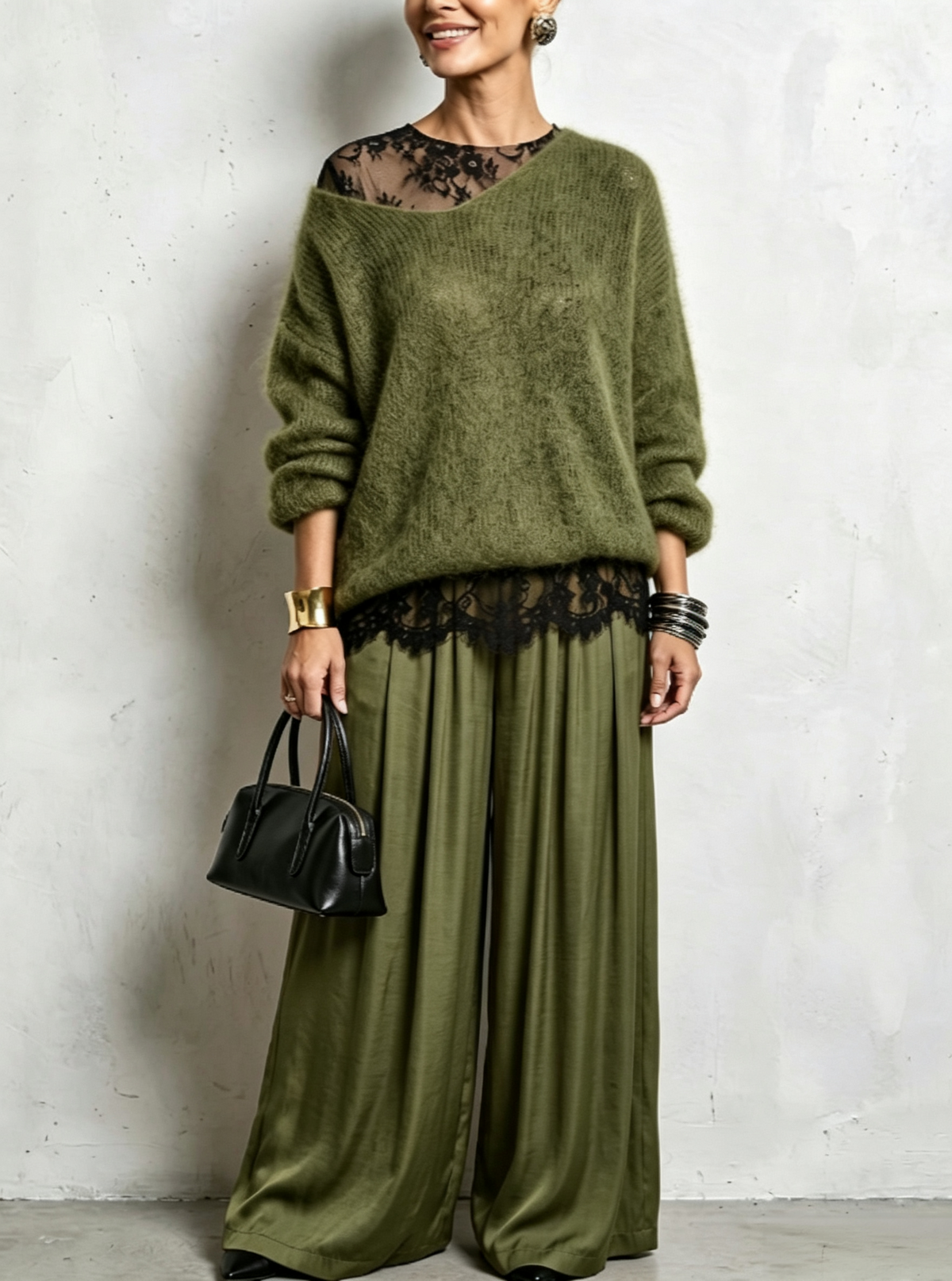 🤲LAST DAY SAVE 49% ⏰Cozy Lace Long Sleeve T-shirt And Mohair Knit Sweater Two Piece Set
