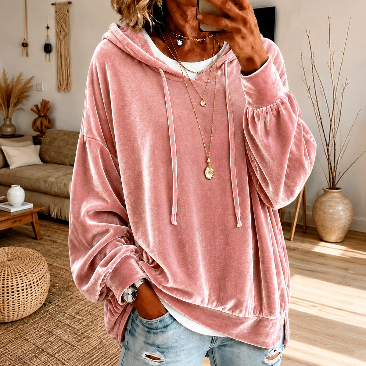 🤲🔥Limited-Time Promotion Women's Loose Velvet Drawstring Hoodie