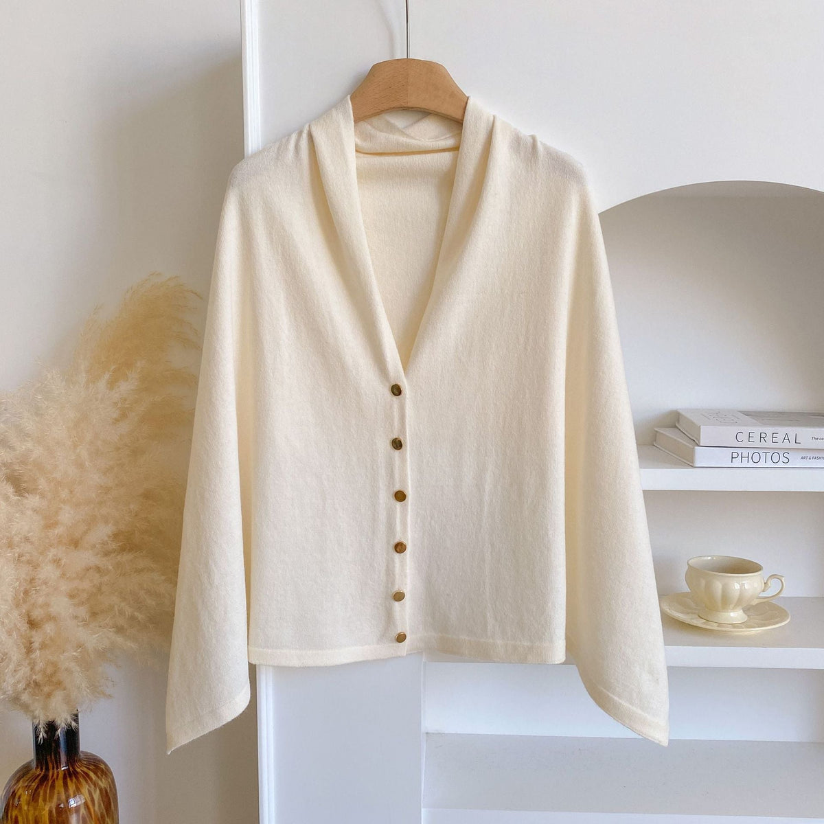 4pcs-Women's Soft Wool-Blend Wrap Cardigan – Cozy Open-Front Shawl Sweater for Fall
