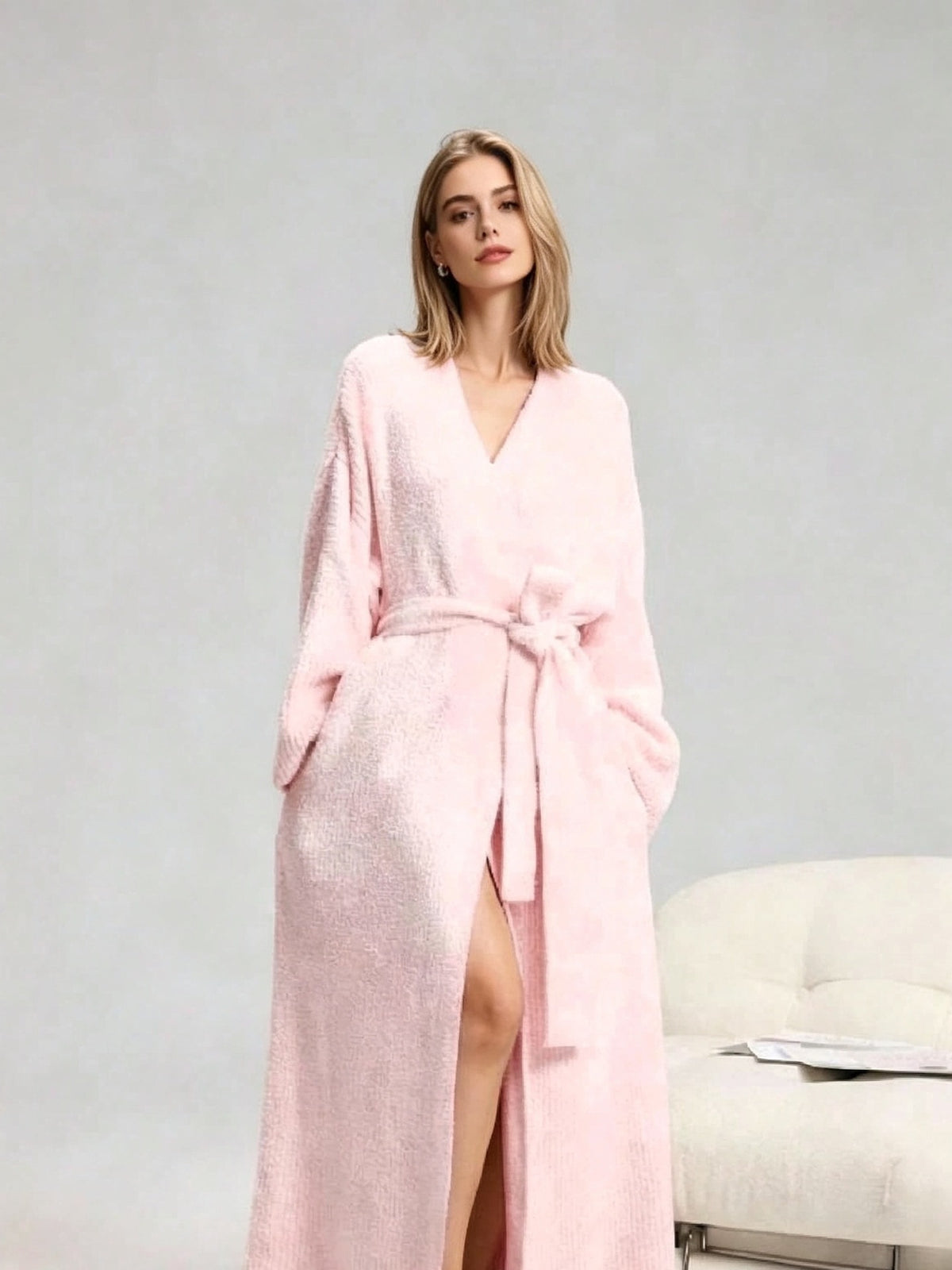 🌷Women's Thickened Thermal Lined Plush Bathrobe with Pockets - Oversized Casual Loungewear