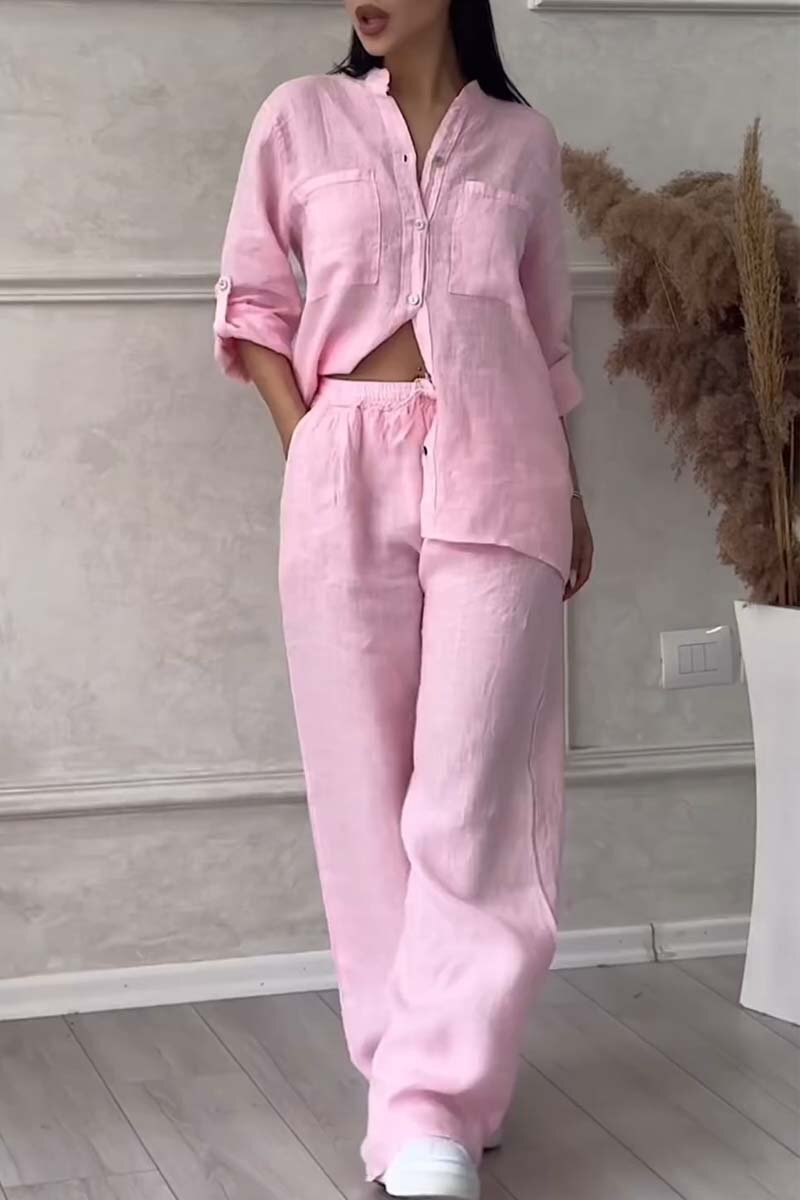 🤲Casual solid color cotton and linen pants two-piece set