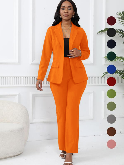 🤲Women's elegant business solid color long-sleeved two-piece suit