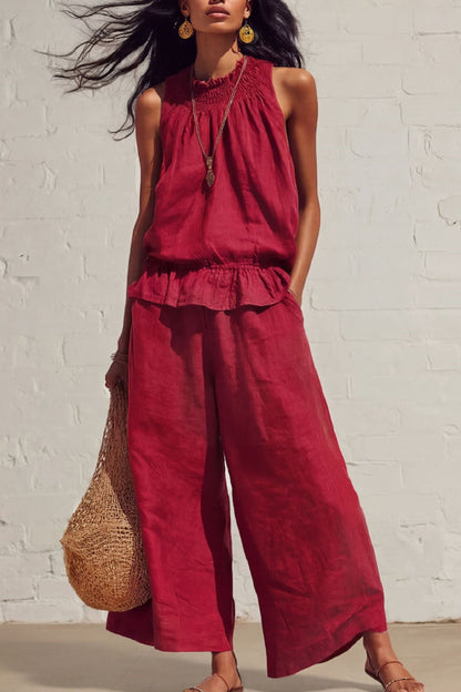 🌷Breezy Linen Blend Sleeveless Top & Wide Leg Pants Set
