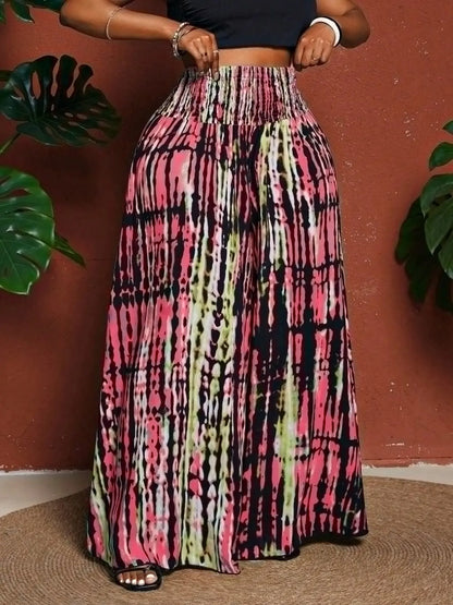 Women's Plus Size Tie-Dye Wide-Leg Pants- Travel & Daily Use