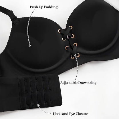 LUCKMEEY Drawstring Push Up Bra Wireless Lace Up