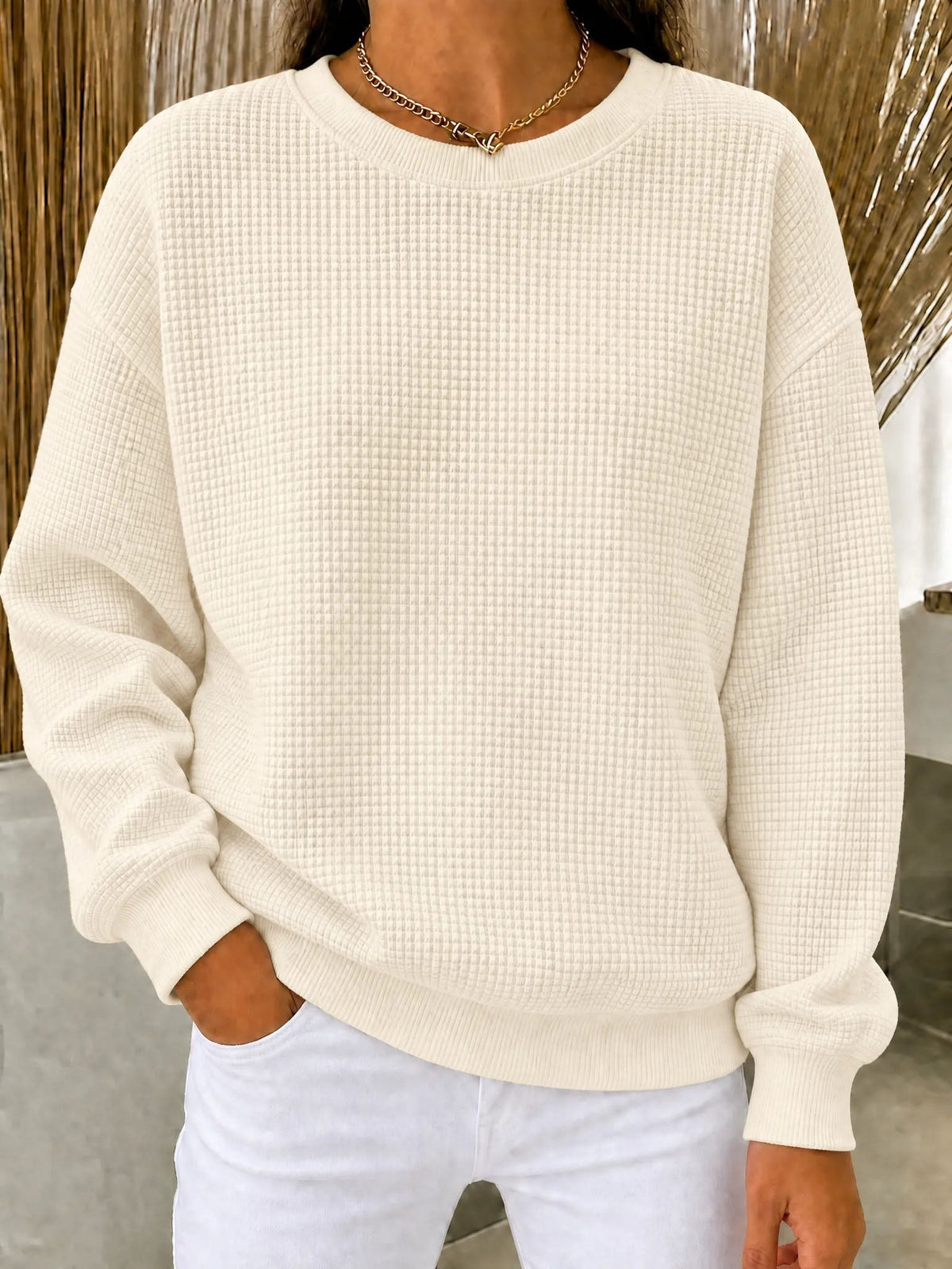 💚CLEARANCE SALE🔥Women's Waffle Knit Crewneck Sweatshirt