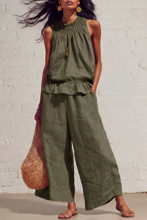 🌷Breezy Linen Blend Sleeveless Top & Wide Leg Pants Set
