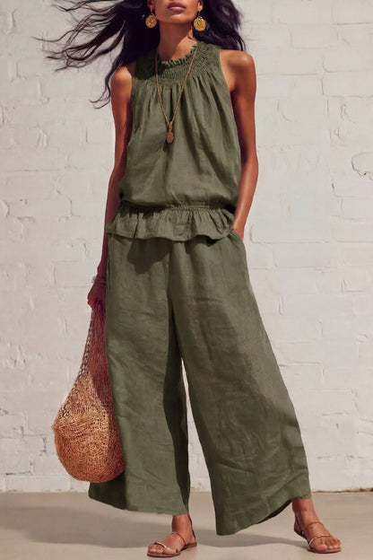 🌷Breezy Linen Blend Sleeveless Top & Wide Leg Pants Set