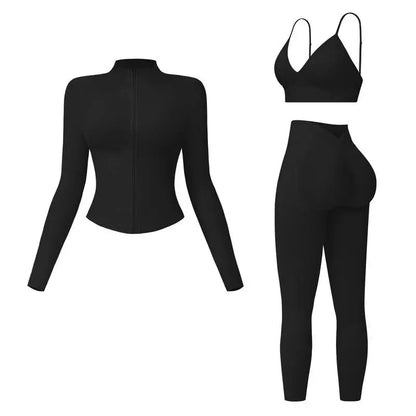 🤲Women's tank top, high-waisted leggings, and zip-up jacket 3-piece sportswear set.