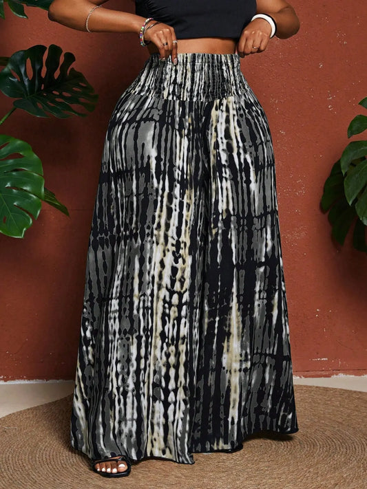 Women's Plus Size Tie-Dye Wide-Leg Pants- Travel & Daily Use
