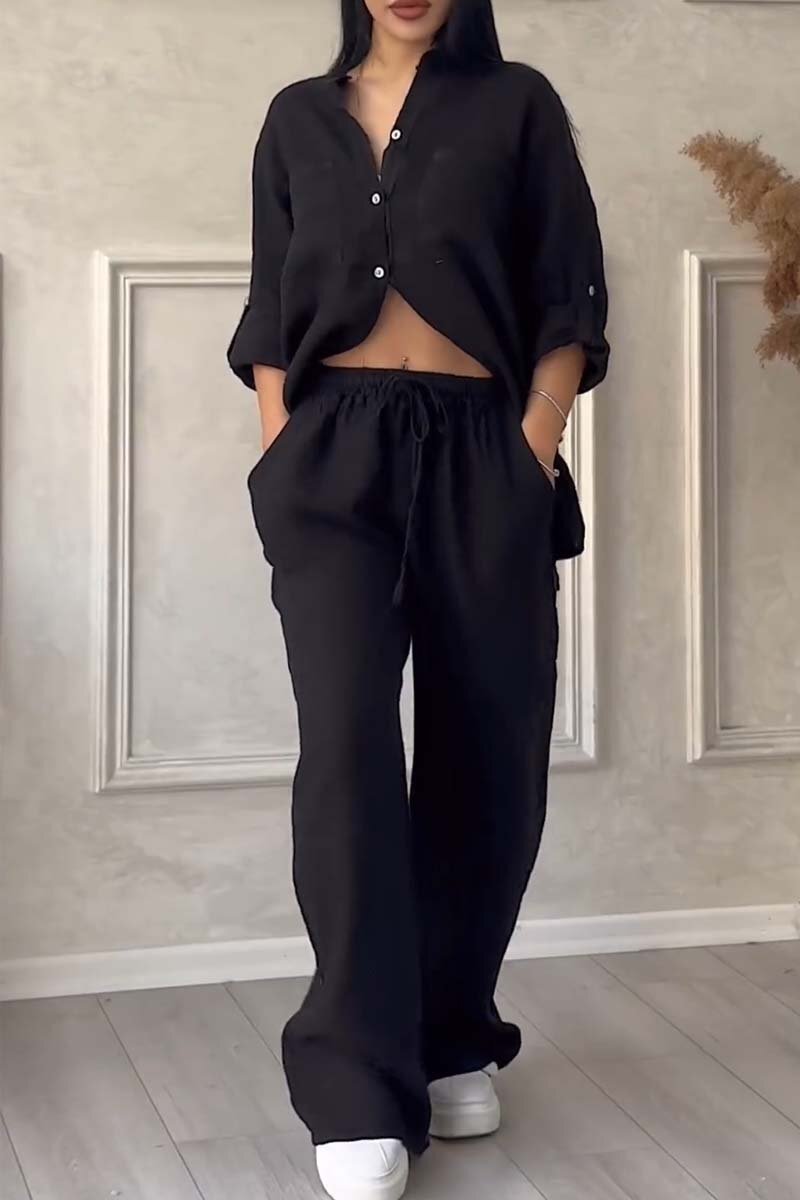 🤲Casual solid color cotton and linen pants two-piece set