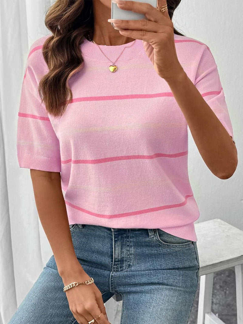 Women's Striped Knit Short Sleeve Pullover