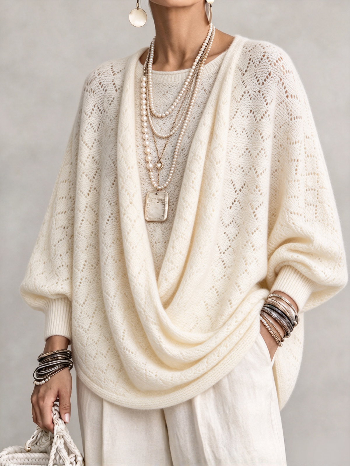 🤲LAST DAY SAVE 49% ⏰Knit Top With A Cowl Neck, Cut-out Details, And Lantern Sleeves.