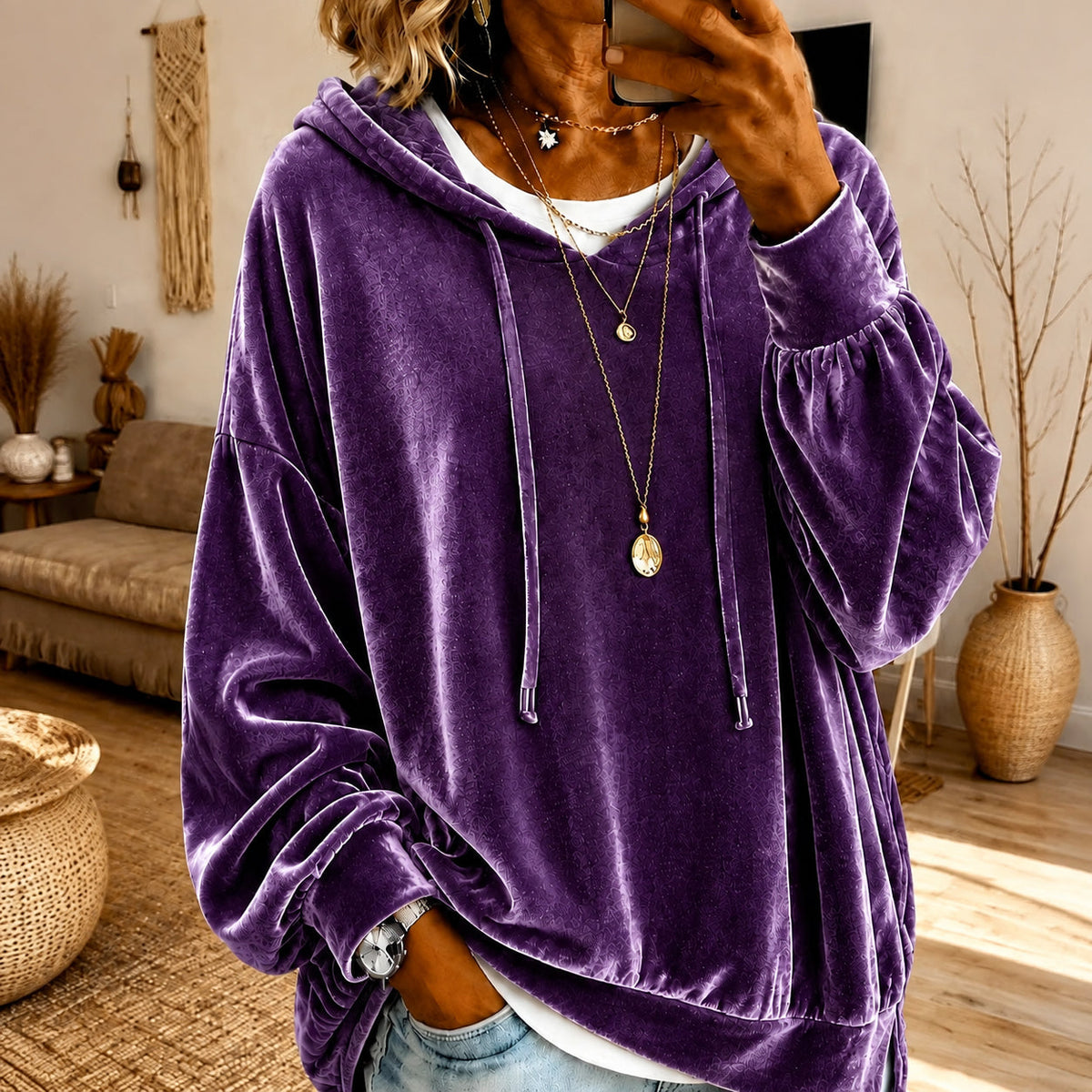 🤲🔥Limited-Time Promotion Women's Loose Velvet Drawstring Hoodie