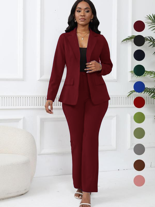 🤲Women's elegant business solid color long-sleeved two-piece suit