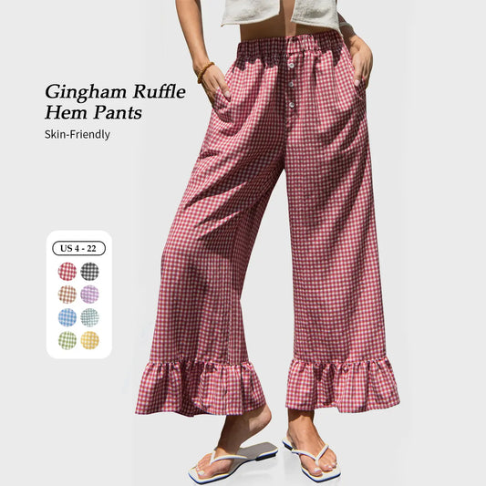 🌷Special Price Today⚡TARSE Gingham Ruffle Wide Leg Pants for Women