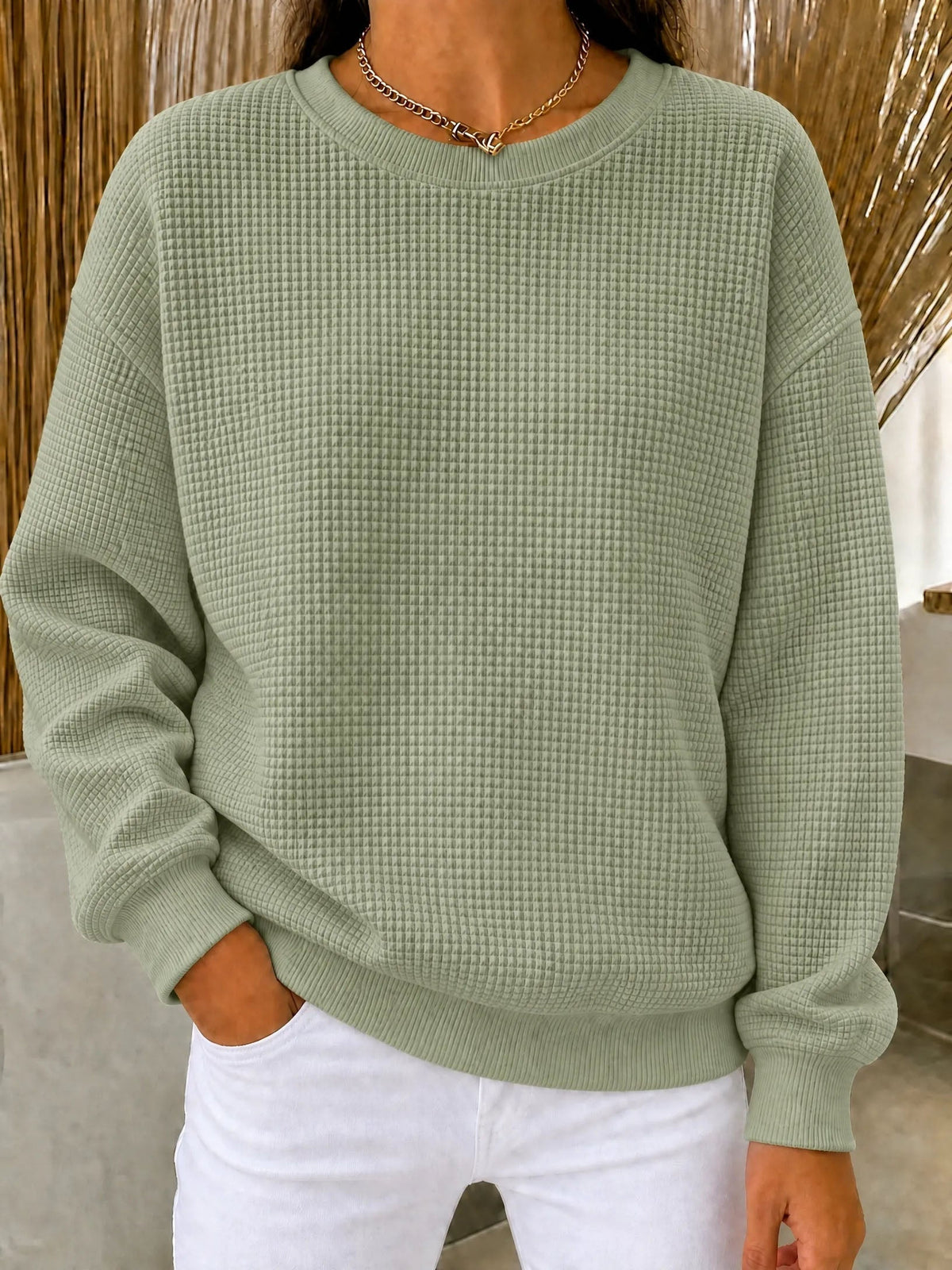 💚CLEARANCE SALE🔥Women's Waffle Knit Crewneck Sweatshirt