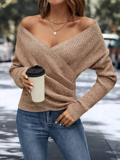 HVT Womens 2025 V Neck Sweater Criss Cross Pullover Long Sleeve Knit Casual Fall Tops