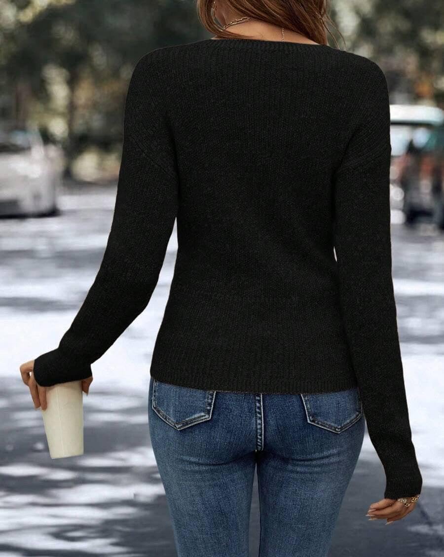 HVT Womens 2025 V Neck Sweater Criss Cross Pullover Long Sleeve Knit Casual Fall Tops