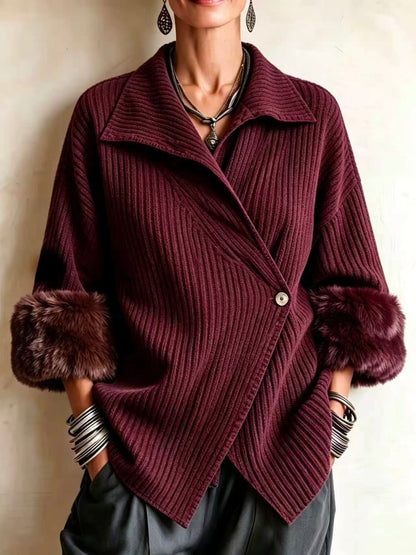 🤲LAST DAY SAVE 49% ⏰Cozy Ribbed Fur-trimmed Knitted Cardigan